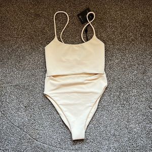 Skatie Cream Ribbed One-Piece Swimsuit
